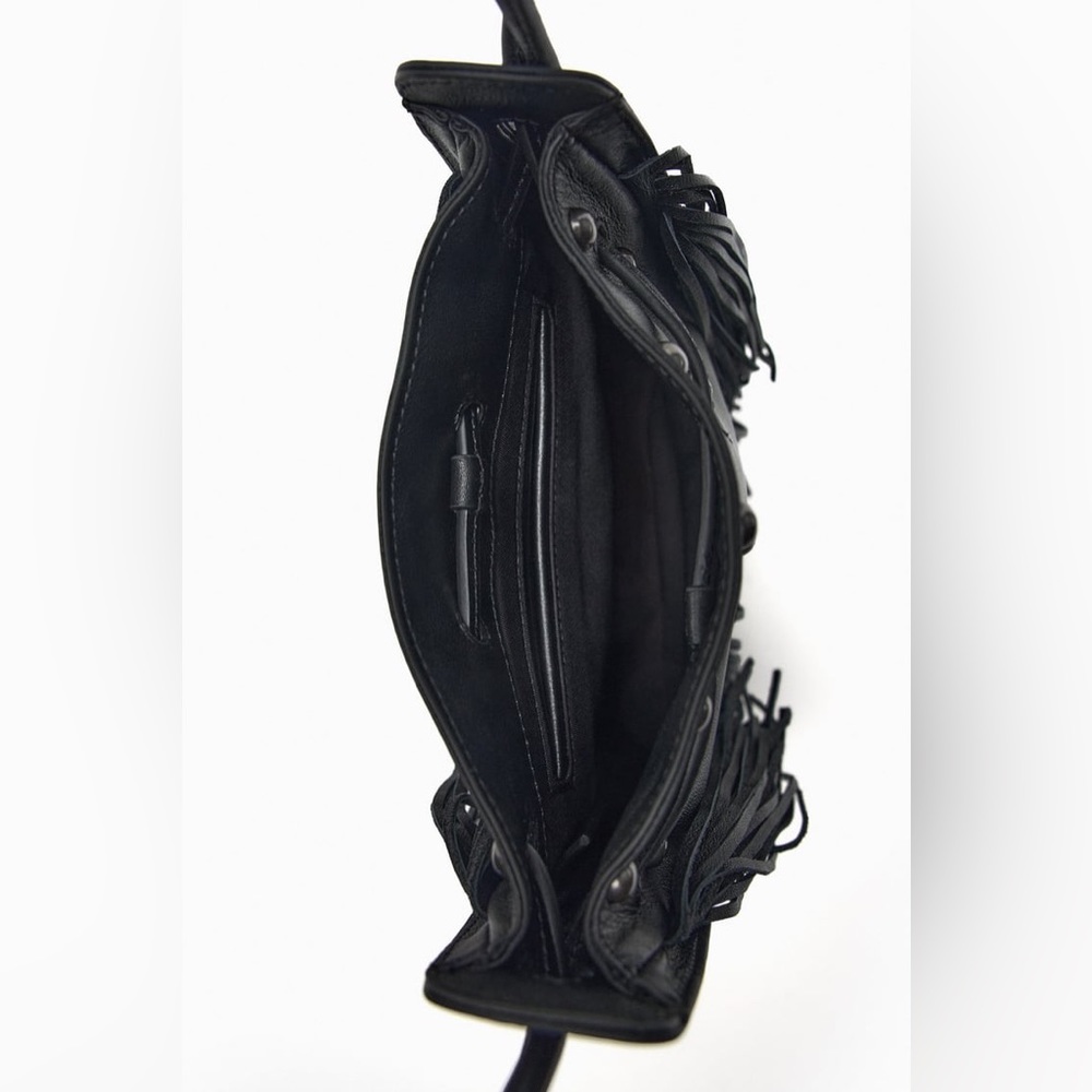 ZARA FRINGED GENUINE LEATHER BUCKET BAG - Picture 8 of 11